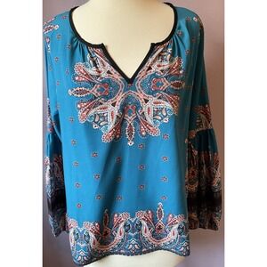 ReneeC Paisley Puff Wide Sleeve Paisley Top Blouse Made In The USA Medium
